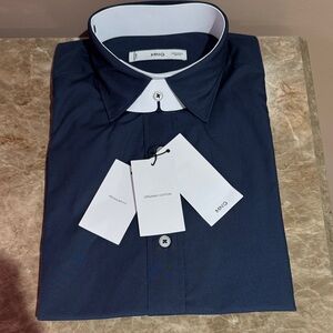 Mango Men's Deep Blue Dress Shirt